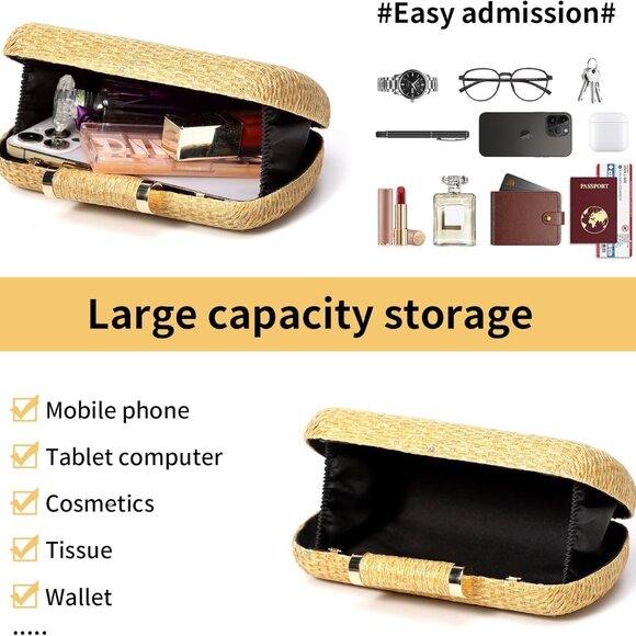 Straw Clutch Purse for Women Woven Raffia Tote Beach Party Summer Bag - Picture 3 of 7